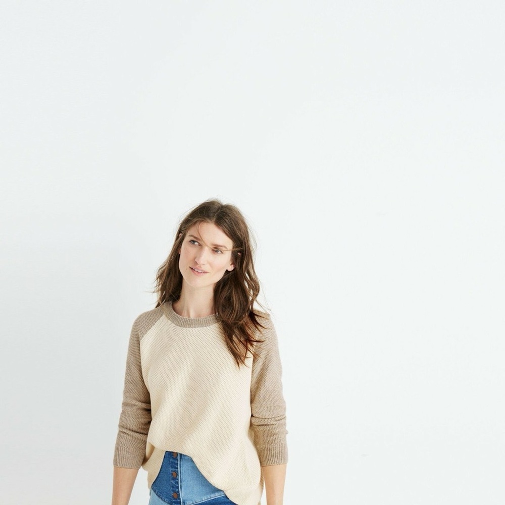 Madewell Province Cross-Back Pullover Sweater in Colorblock Heather Moonstone - Picture 5 of 6